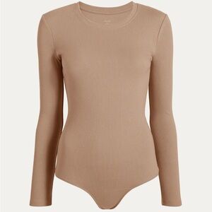 NUUDS Long Sleeve Ribbed Crewneck Bodysuit - Sand size Small